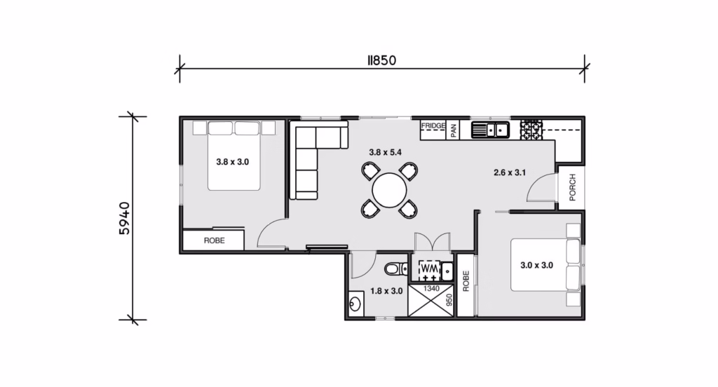 1 bedroom granny flat layout